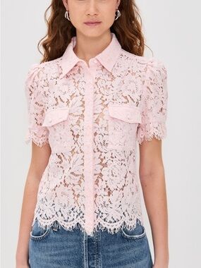 Generation Love Mina Lace Button Front Top Petal Pink Small